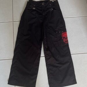 Black Wide-Leg Pants with Red Skull Design